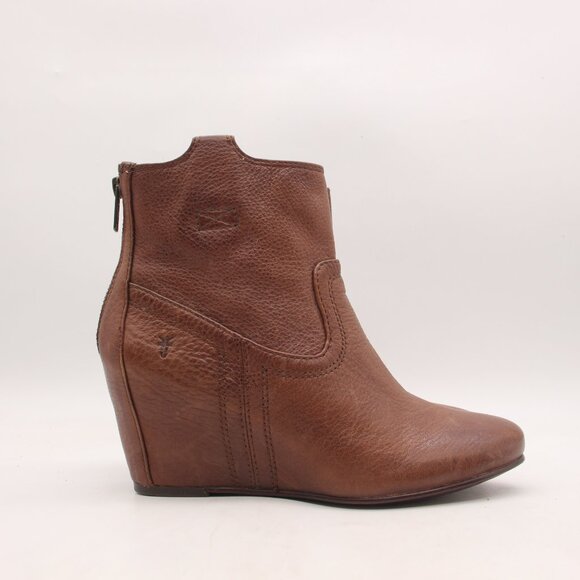 Frye Carson Hidden Wedge Booties Women's Size 6.5 M Brown Leather Zip - Picture 1 of 10